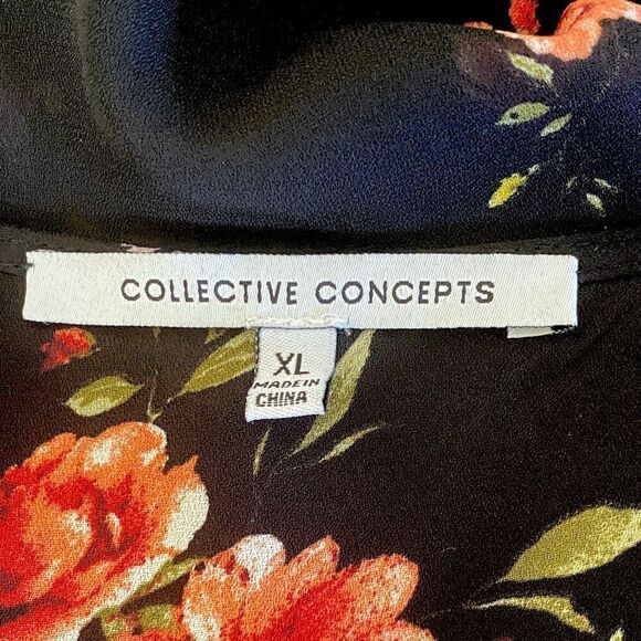 Collective Concepts Dark Floral Surplice Wrap Tie Sleeve Blouse Sz XL - Picture 8 of 12